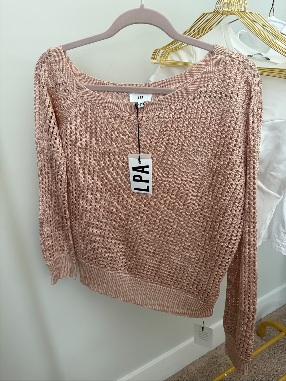 LPA Dusty Rose Open-Knit Scoop Neck Sweater